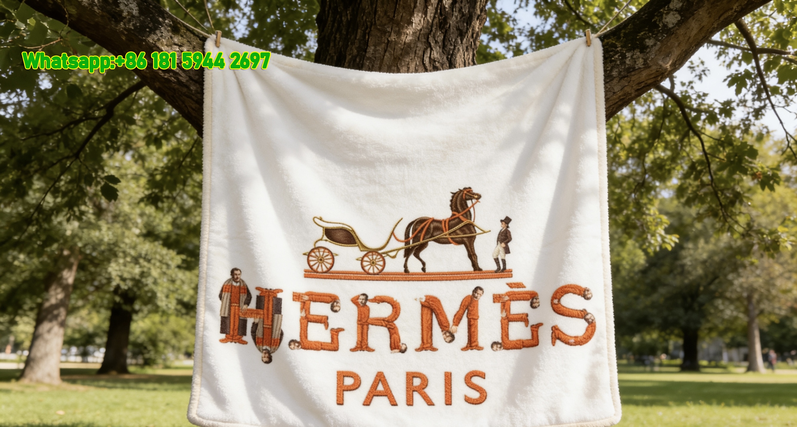 Hermès Orange Human Letters Flannel Fleece Throw Blanket IMG_4951